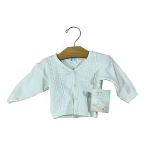 Vintage Will Beth 6 Months Baby Sweater CardiganWhite Blue Embroidered Cotton